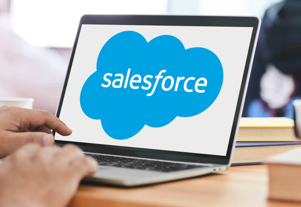 Salesforce logo on laptop screen